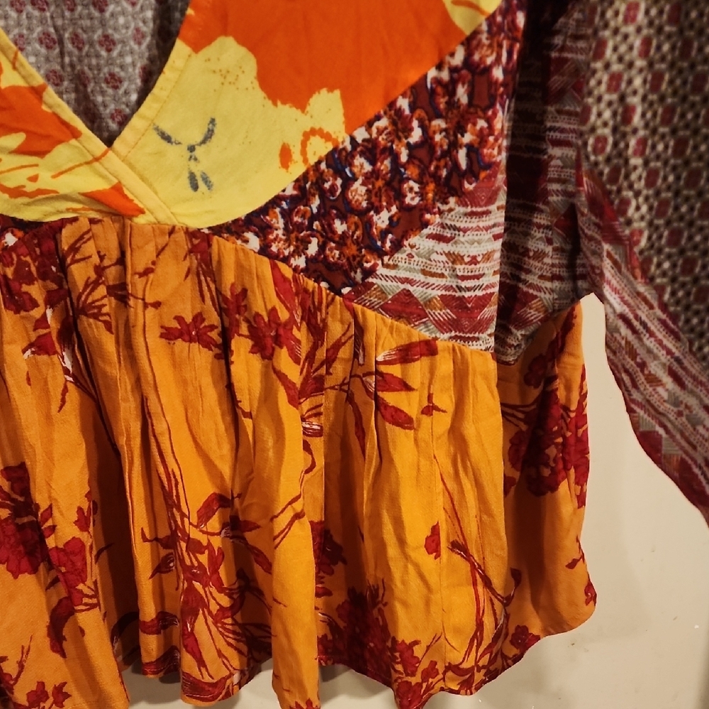 Free People Vibrant Patchwork Blouse - image 4